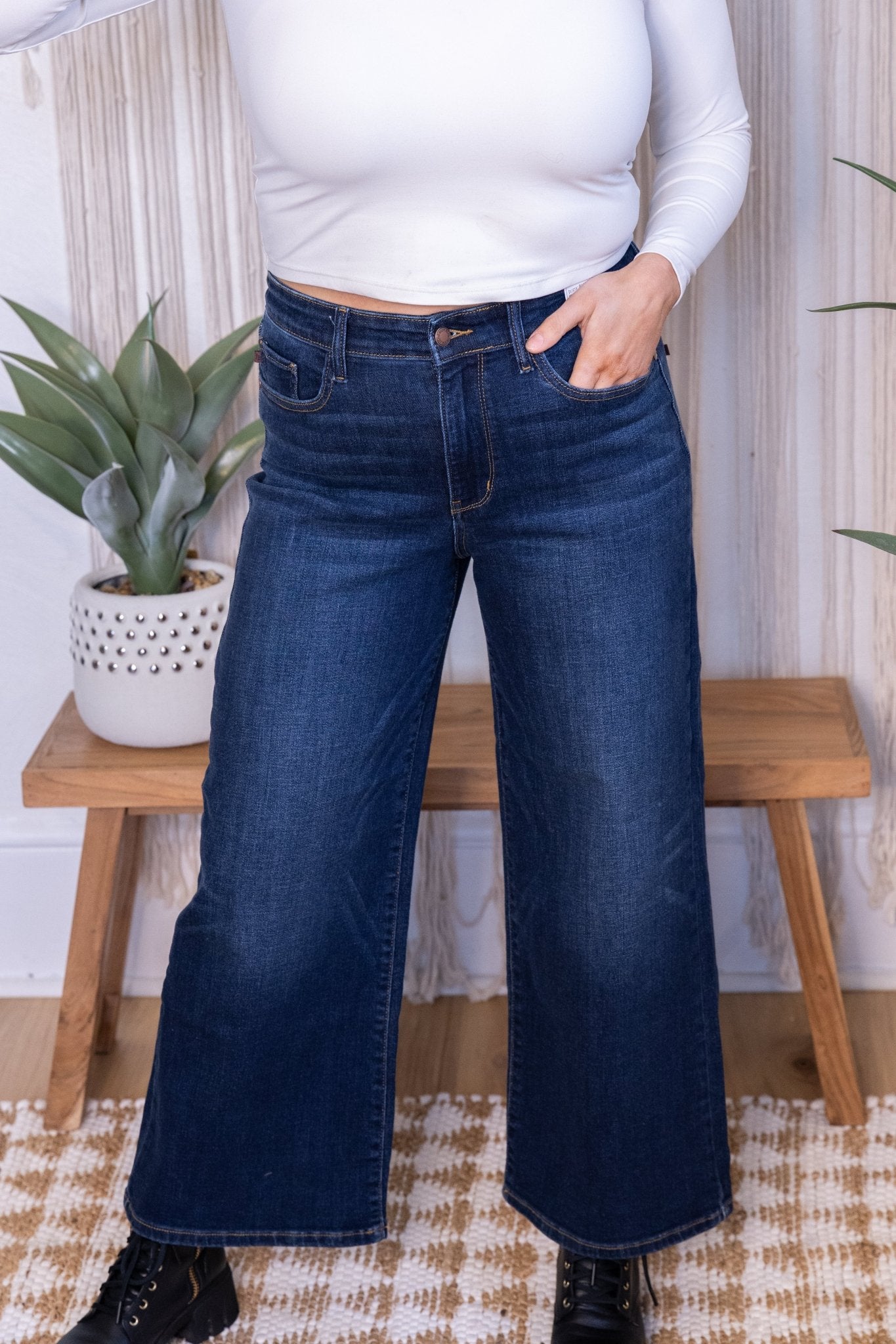 Judy Blue High - Waist Ankle Wide Jeans - Whiskey Skies - JUDY BLUE