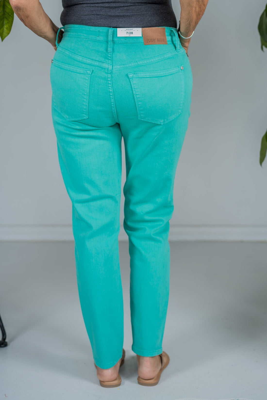 Judy Blue High Waist Aquamarine Garment Dyed Slim Jeans - Whiskey Skies - JUDY BLUE