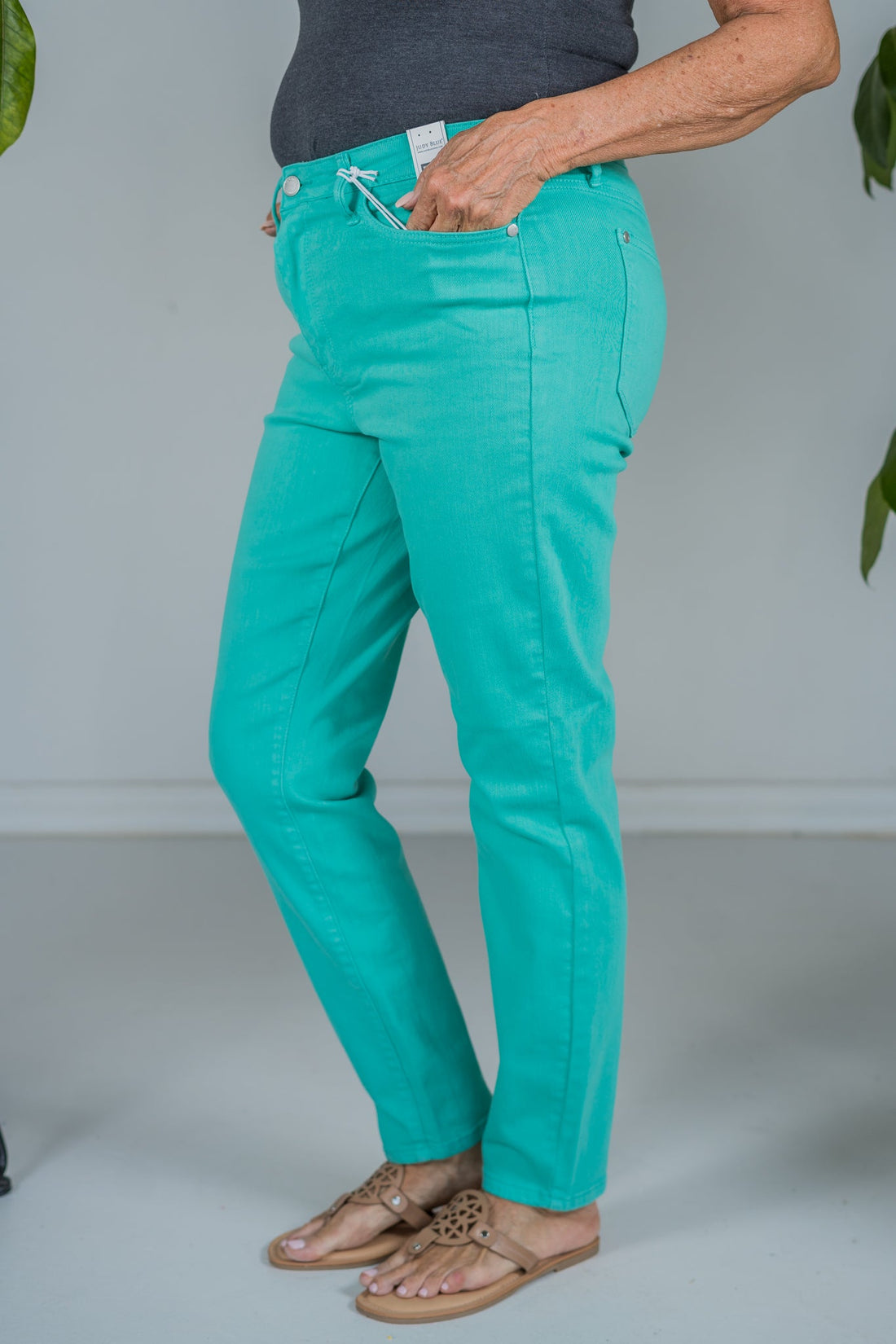 Judy Blue High Waist Aquamarine Garment Dyed Slim Jeans - Whiskey Skies - JUDY BLUE