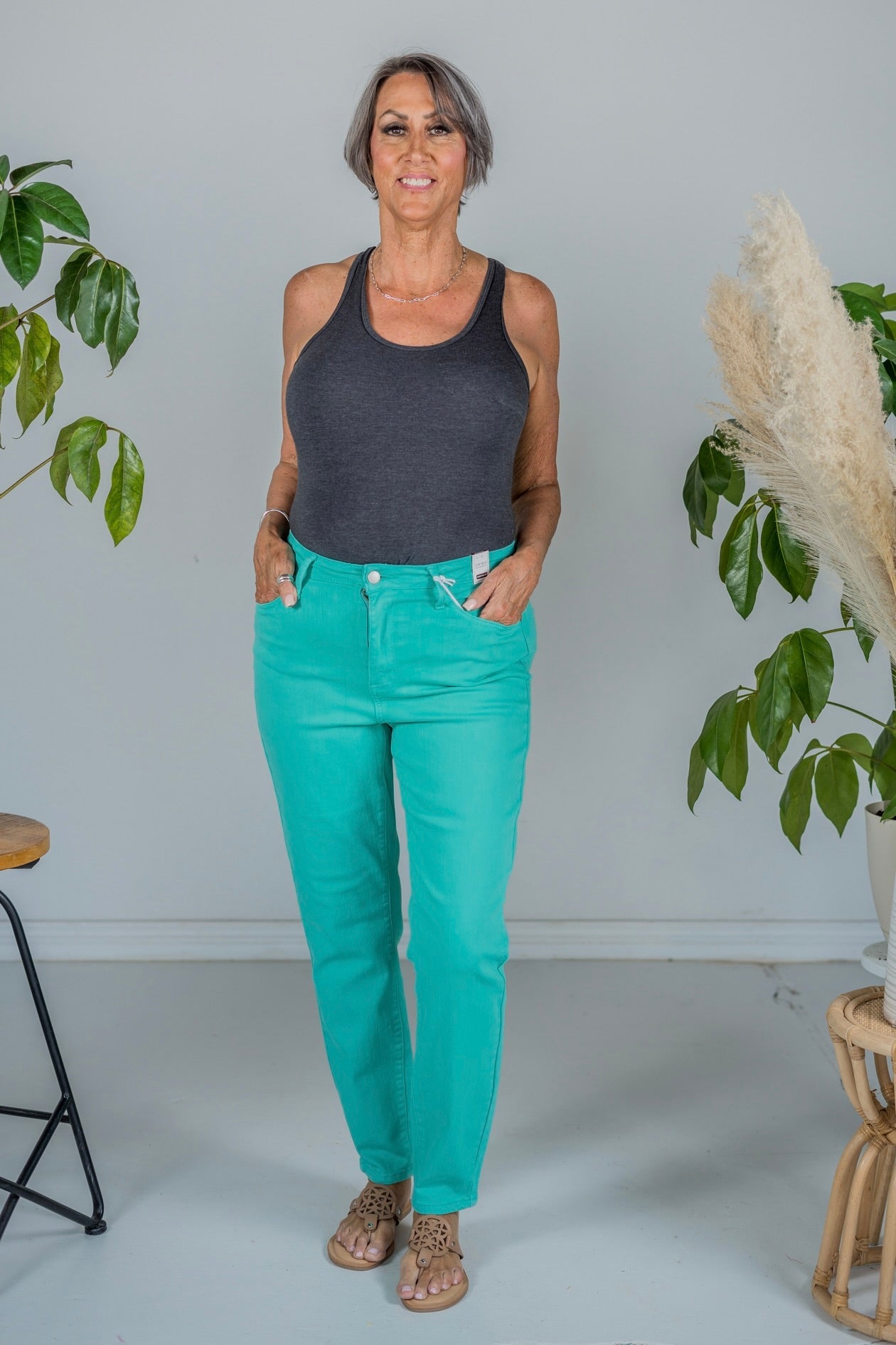 Judy Blue High Waist Aquamarine Garment Dyed Slim Jeans - Whiskey Skies - JUDY BLUE