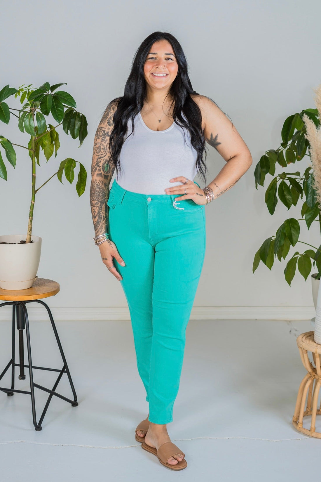 Judy Blue High Waist Aquamarine Garment Dyed Slim Jeans - Whiskey Skies - JUDY BLUE