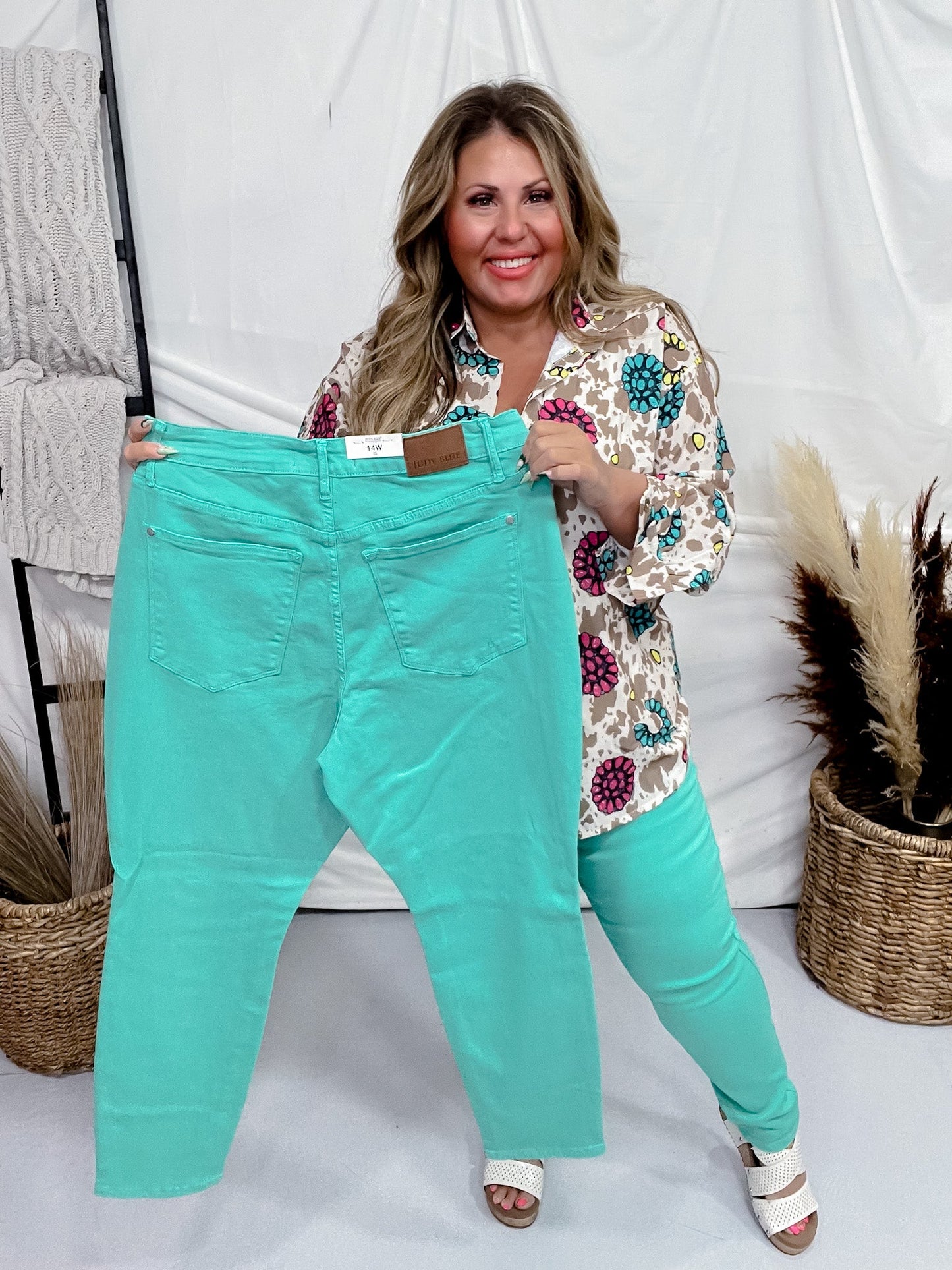 Judy Blue High Waist Aquamarine Garment Dyed Slim Jeans - Whiskey Skies - JUDY BLUE