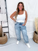 Judy Blue High Waist Arc Leg Jeans W/ Double Waistband - Whiskey Skies - JUDY BLUE