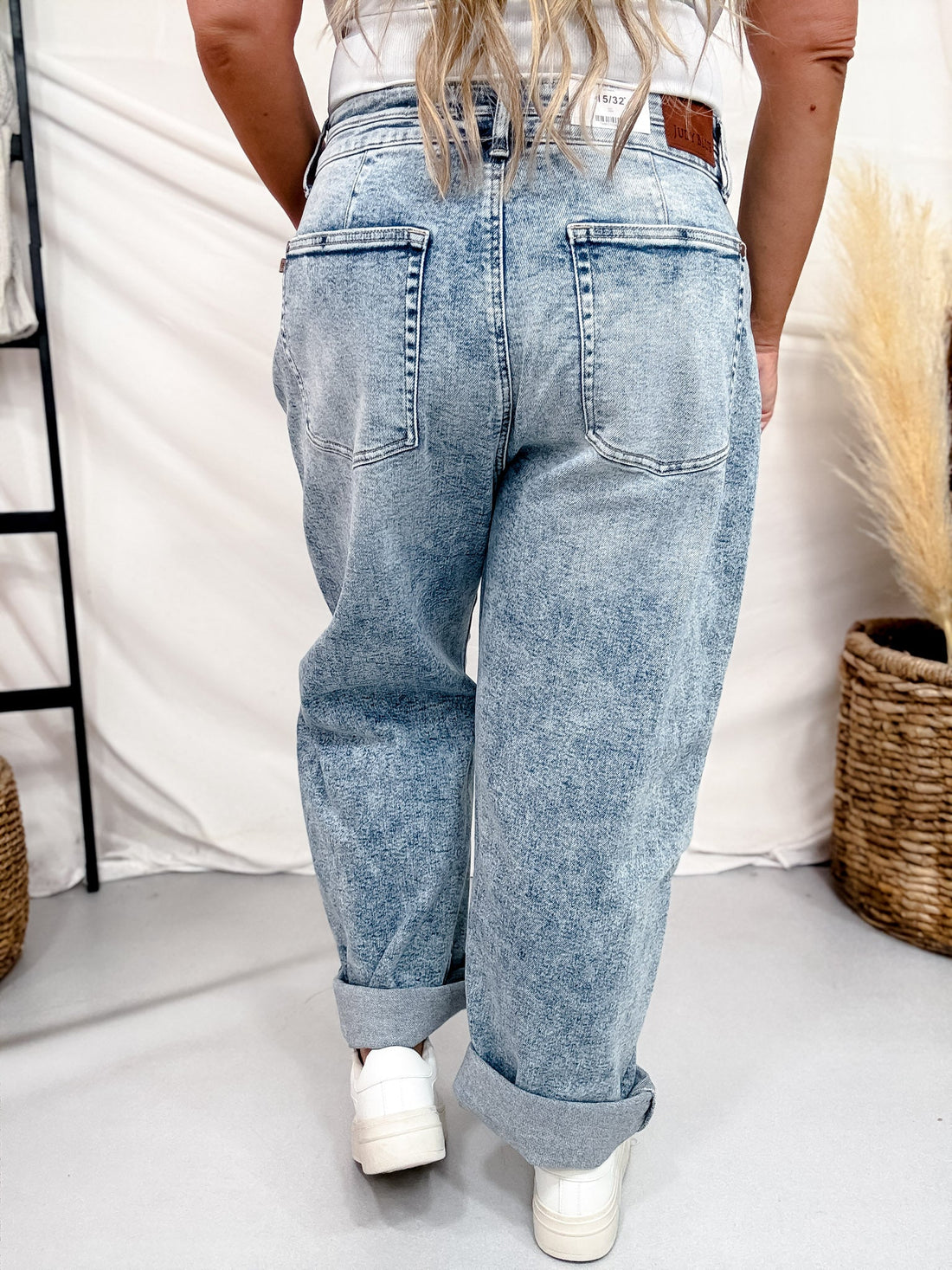 Judy Blue High Waist Arc Leg Jeans W/ Double Waistband - Whiskey Skies - JUDY BLUE