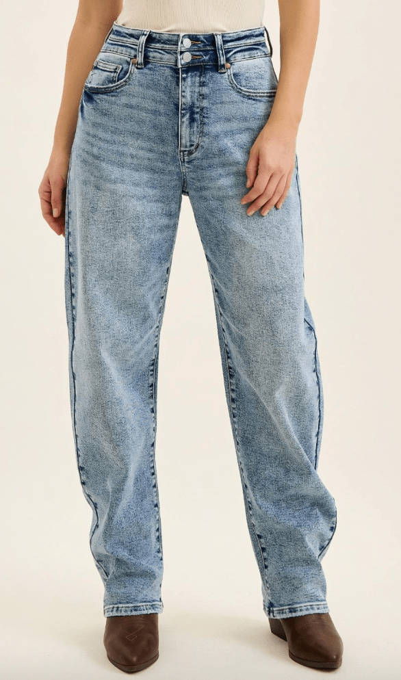 Judy Blue High Waist Arc Leg Jeans W/ Double Waistband - Whiskey Skies - JUDY BLUE