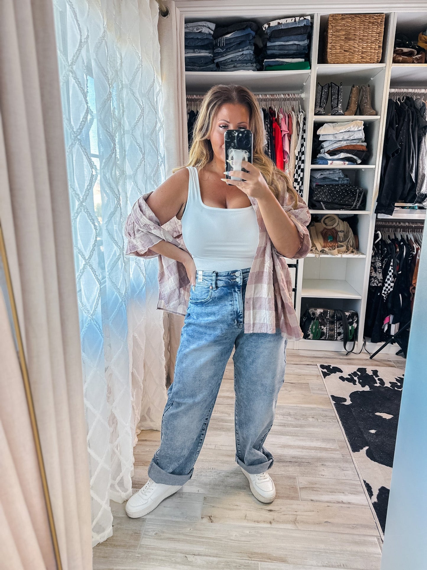 Judy Blue High Waist Arc Leg Jeans W/ Double Waistband - Whiskey Skies - JUDY BLUE