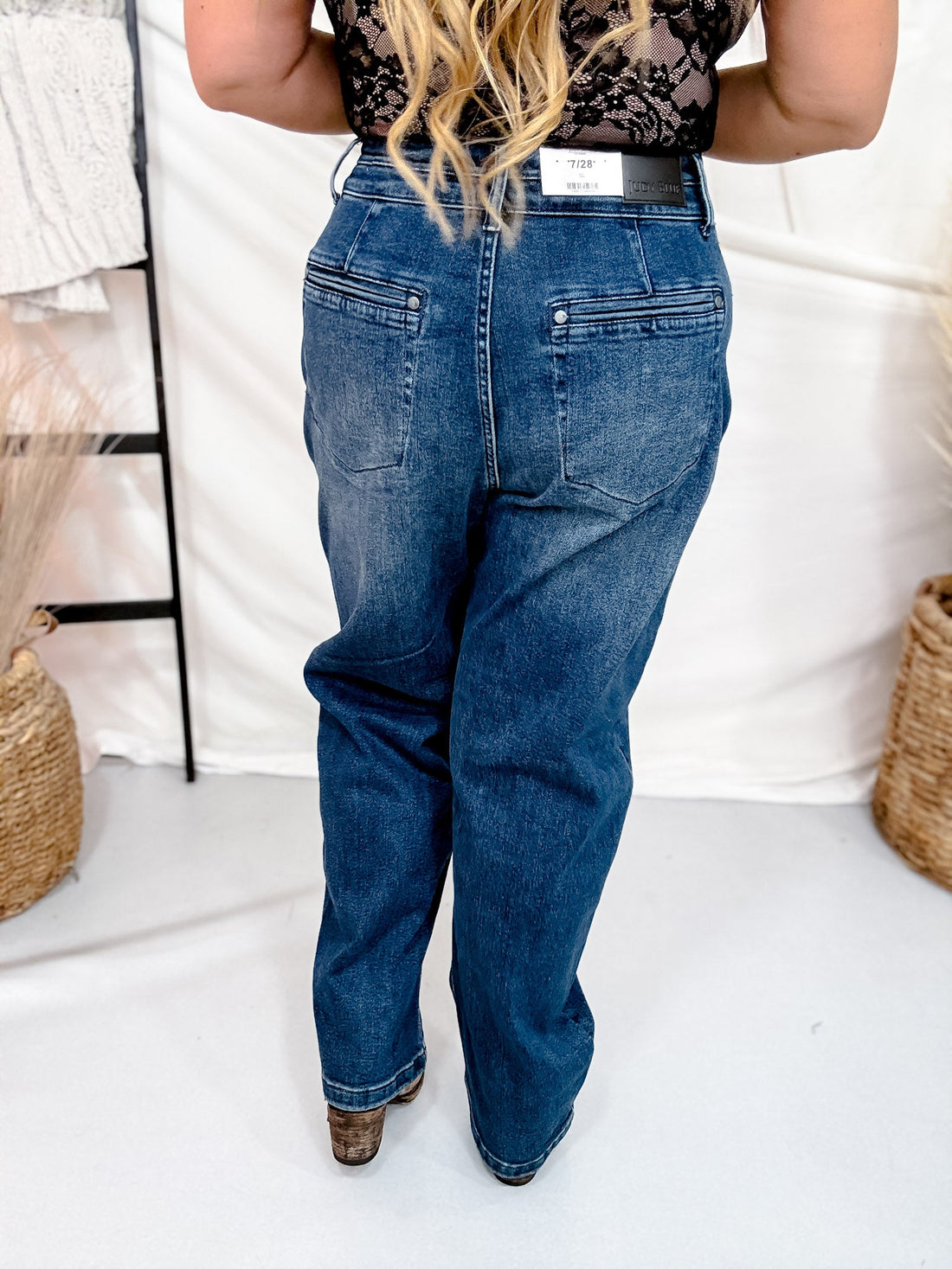 Judy Blue High Waist Arc Leg Jeans With Double Waistband - Whiskey Skies - JUDY BLUE