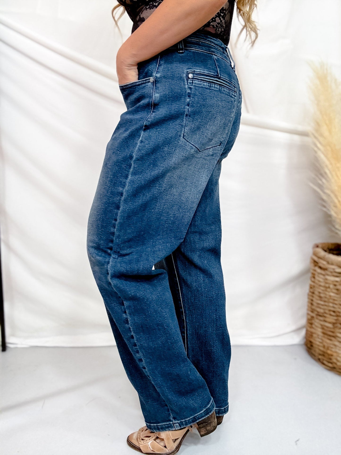 Judy Blue High Waist Arc Leg Jeans With Double Waistband - Whiskey Skies - JUDY BLUE