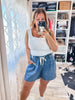 Judy Blue High - Waist Baggy Denim Featherweight Shorts W/ Drawstring - Whiskey Skies - JUDY BLUE