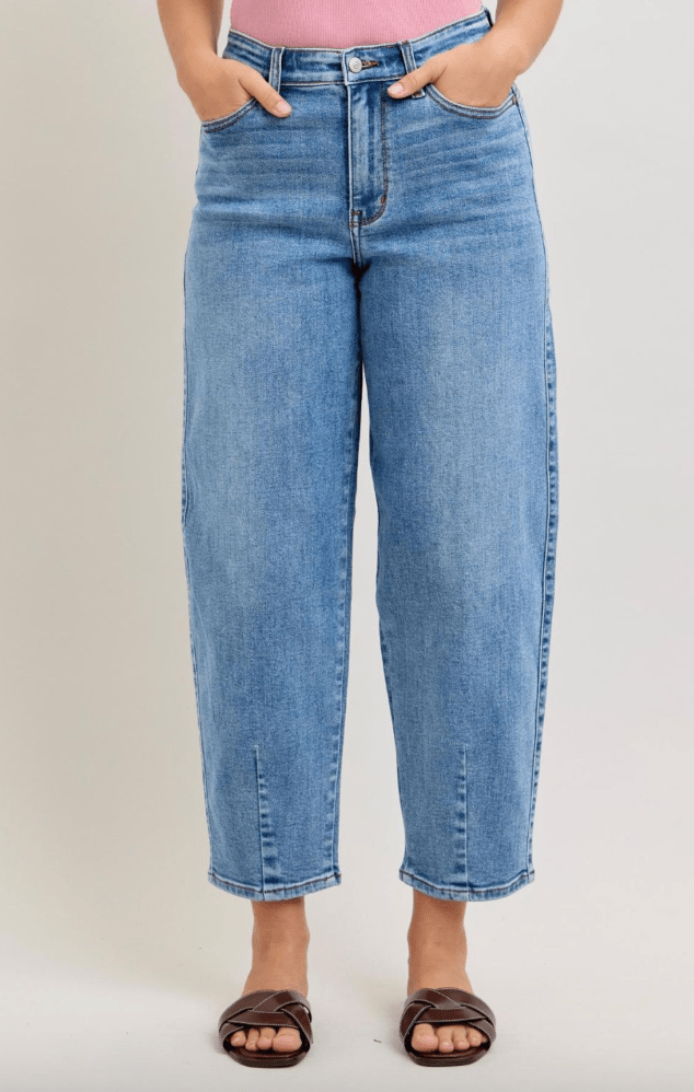Judy Blue High Waist Barrel Leg Jeans - Whiskey Skies - JUDY BLUE
