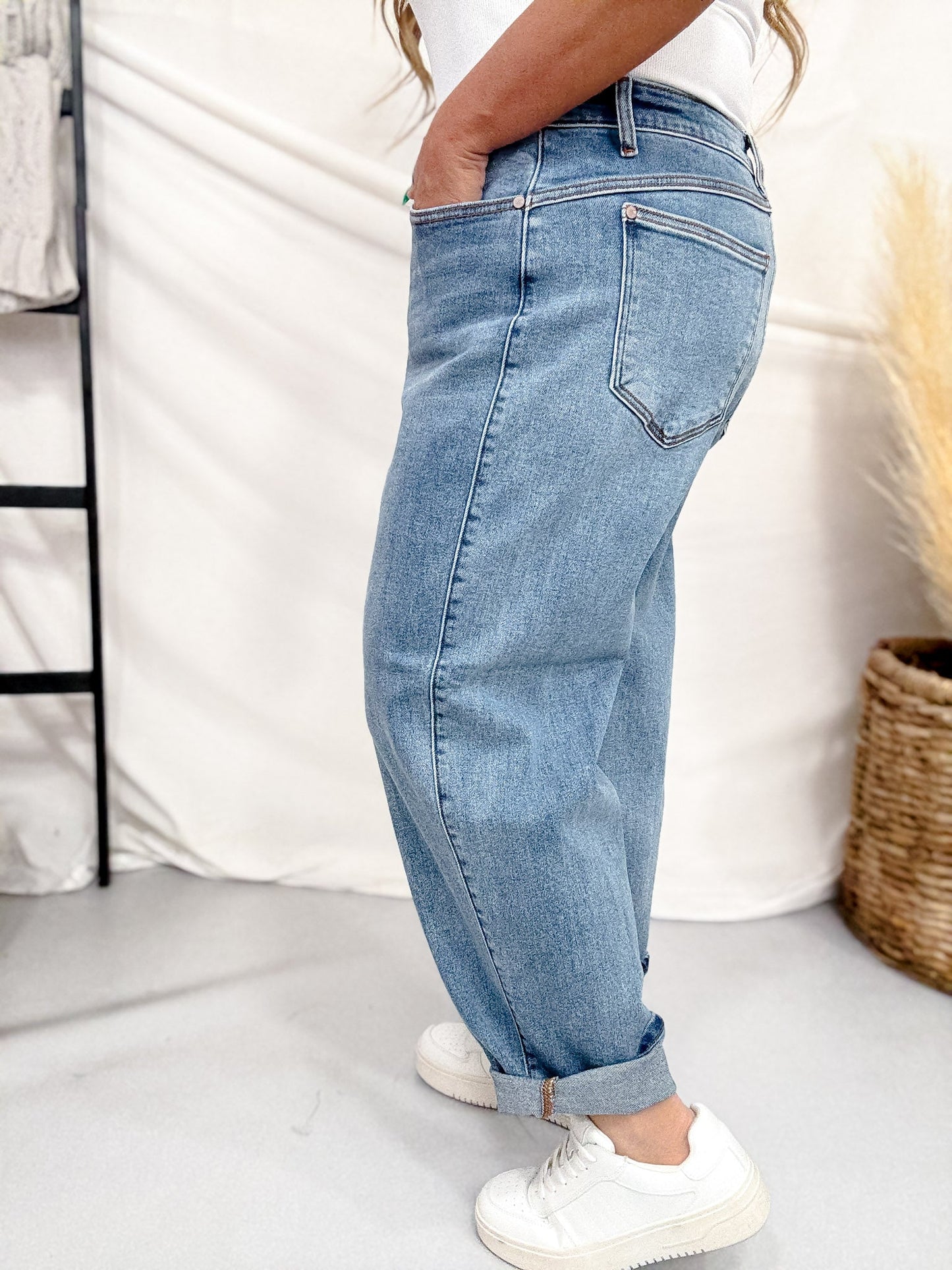 Judy Blue High Waist Barrel Leg Jeans - Whiskey Skies - JUDY BLUE