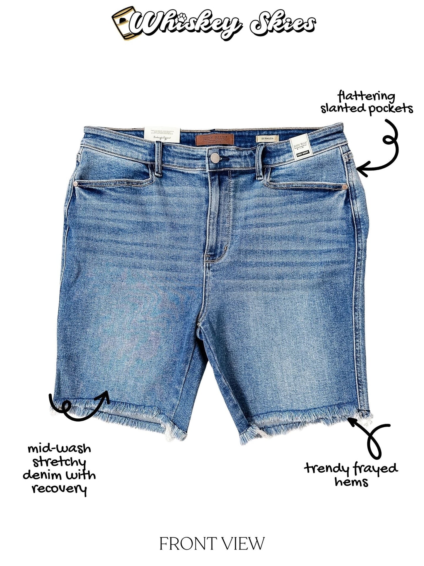 Judy Blue High Waist Bermuda Shorts With Frayed Hems - Whiskey Skies - JUDY BLUE
