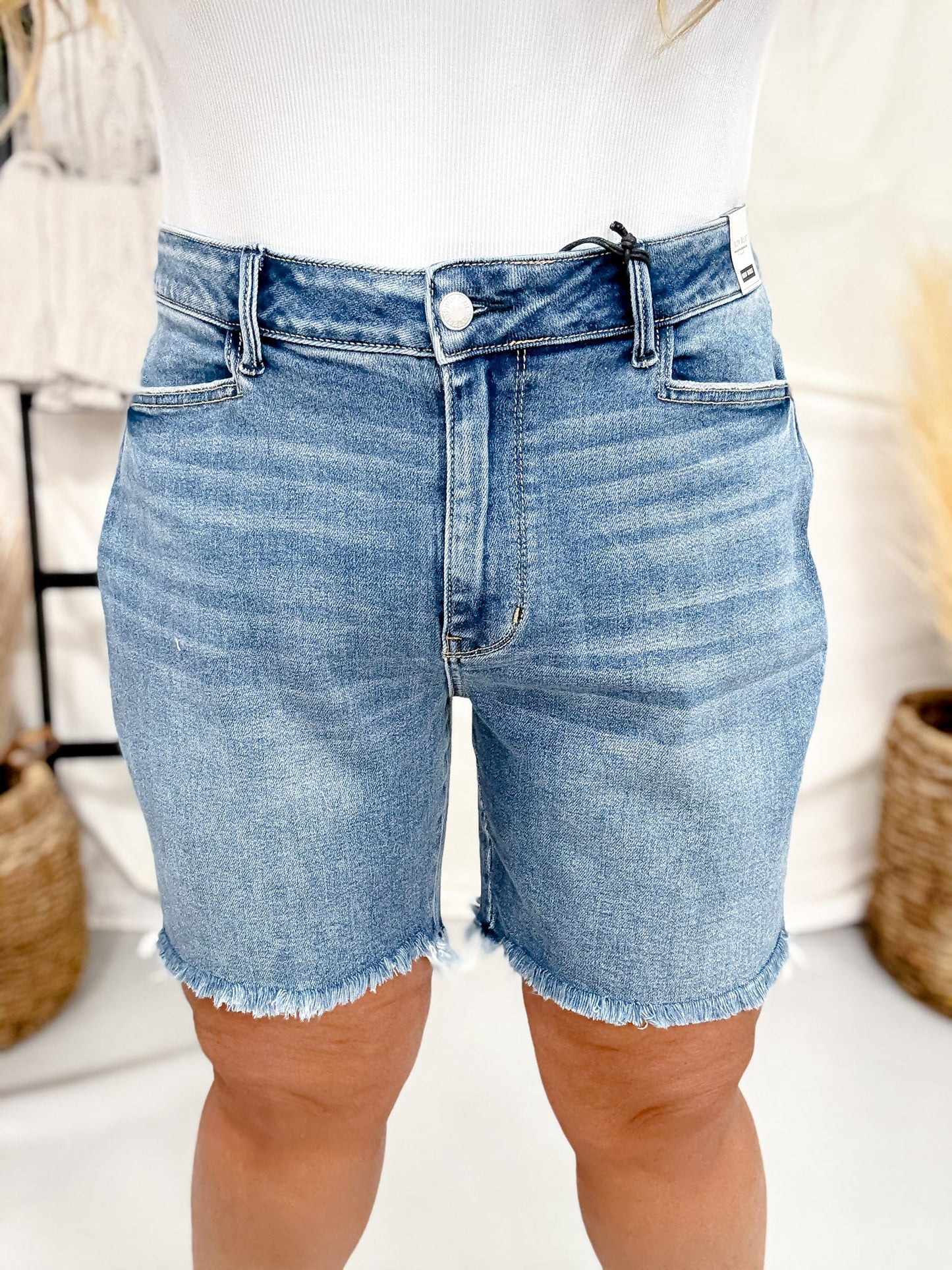 Judy Blue High Waist Bermuda Shorts With Frayed Hems - Whiskey Skies - JUDY BLUE