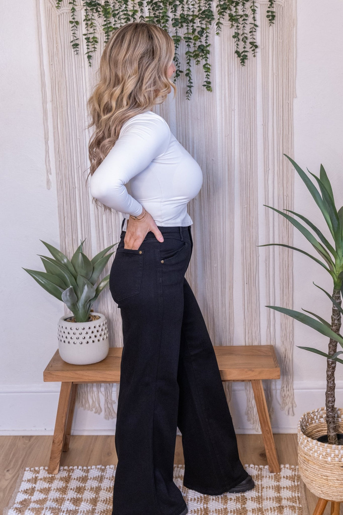 Judy Blue High - Waist Black Retro Wide Leg Jeans With Front Yoke - Whiskey Skies - JUDY BLUE
