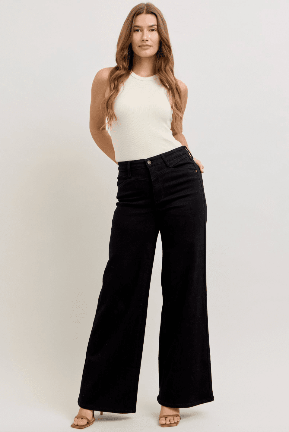 Judy Blue High - Waist Black Retro Wide Leg Jeans With Front Yoke - Whiskey Skies - JUDY BLUE