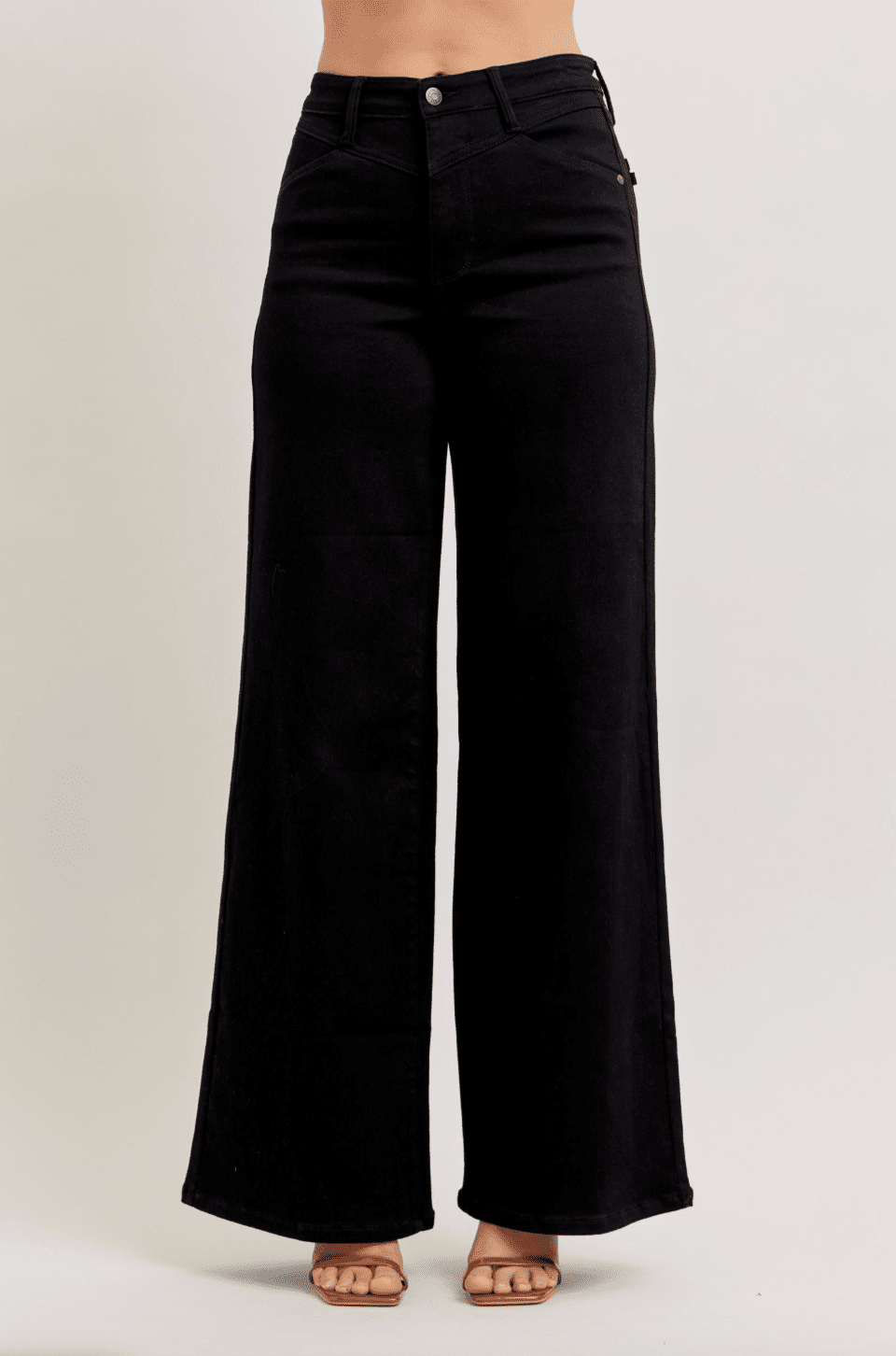 Judy Blue High - Waist Black Retro Wide Leg Jeans With Front Yoke - Whiskey Skies - JUDY BLUE