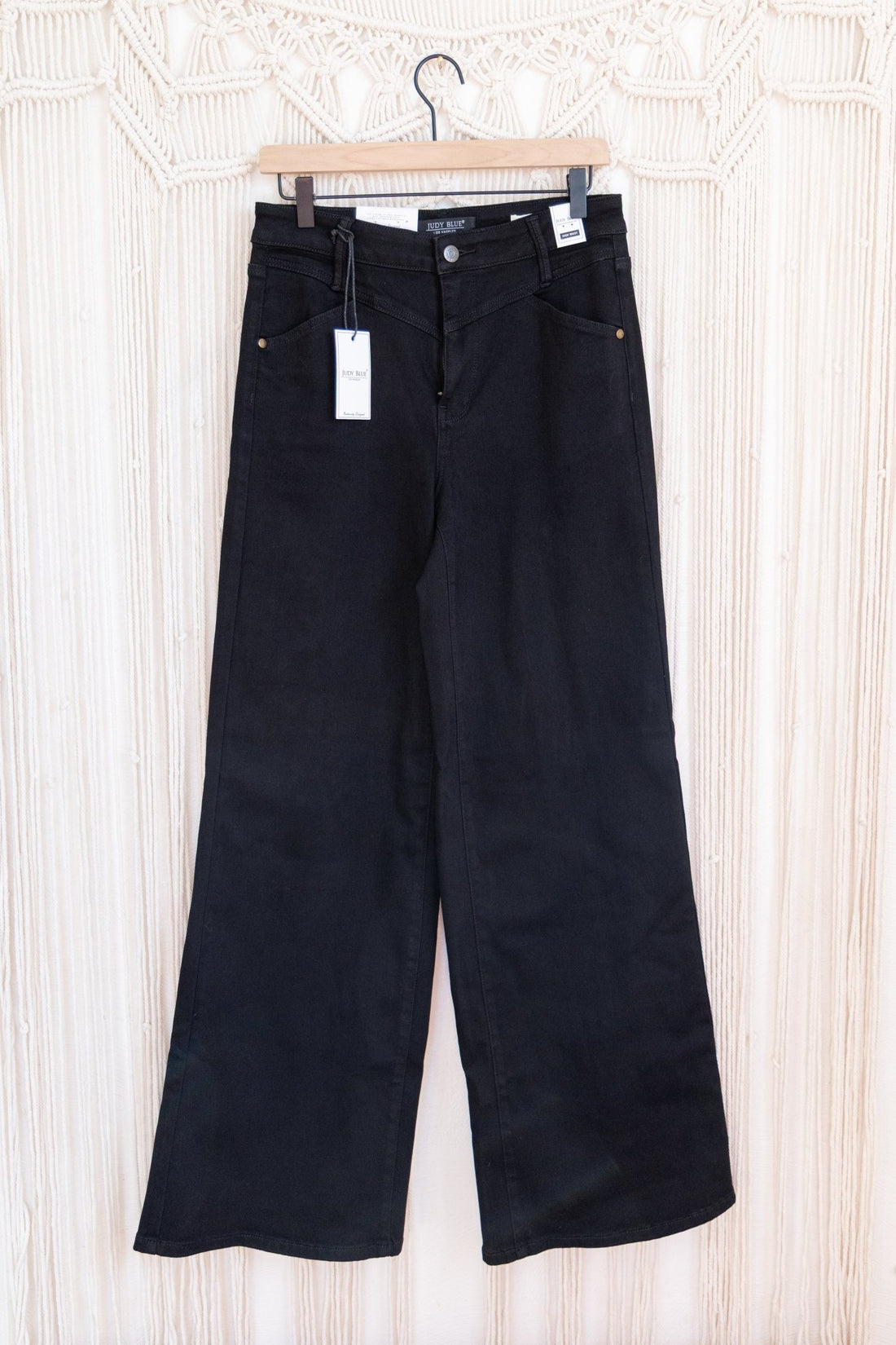 Judy Blue High - Waist Black Retro Wide Leg Jeans With Front Yoke - Whiskey Skies - JUDY BLUE
