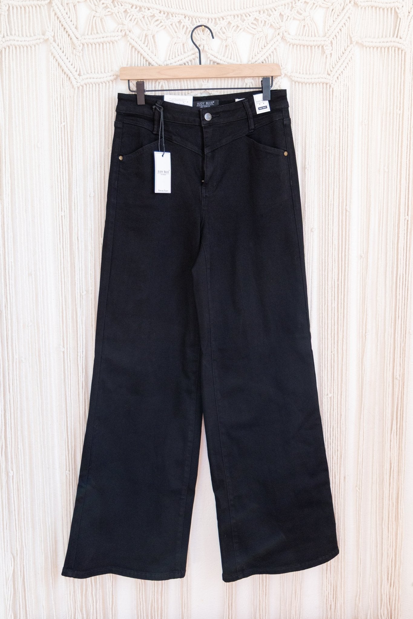 Judy Blue High - Waist Black Retro Wide Leg Jeans With Front Yoke - Whiskey Skies - JUDY BLUE