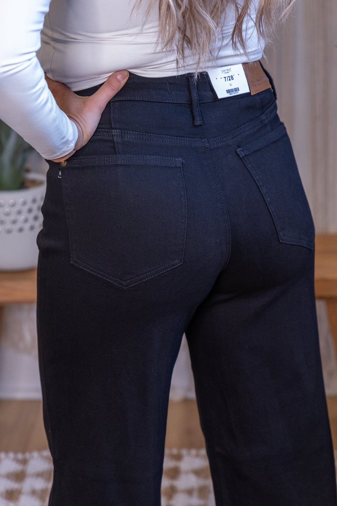 Judy Blue High - Waist Black Retro Wide Leg Jeans With Front Yoke - Whiskey Skies - JUDY BLUE