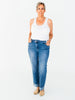 Judy Blue High - Waist Boyfriend Criss - Cross Waist Band Jeans - Whiskey Skies - JUDY BLUE