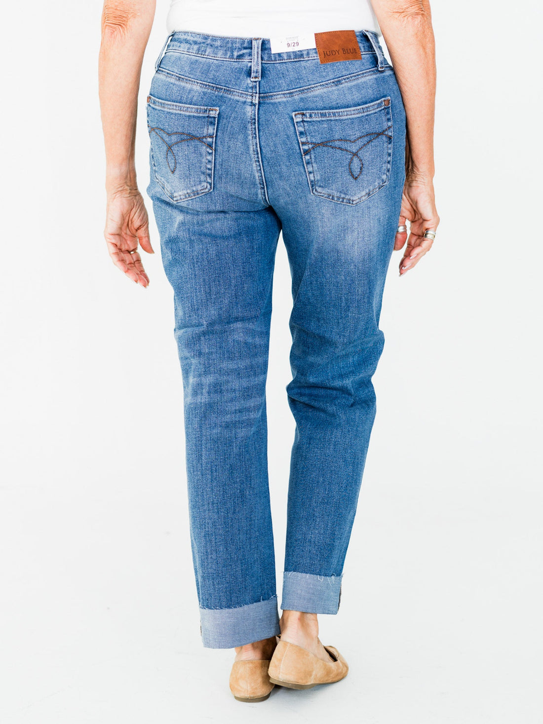 Judy Blue High - Waist Boyfriend Criss - Cross Waist Band Jeans - Whiskey Skies - JUDY BLUE
