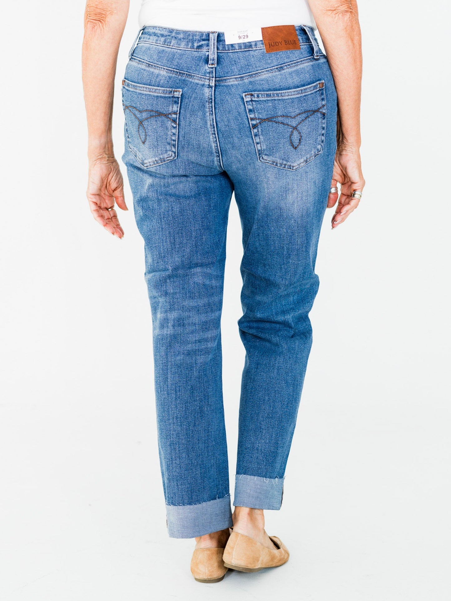 Judy Blue High - Waist Boyfriend Criss - Cross Waist Band Jeans - Whiskey Skies - JUDY BLUE