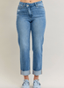 Judy Blue High - Waist Boyfriend Criss - Cross Waist Band Jeans - Whiskey Skies - JUDY BLUE