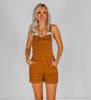 Judy Blue High Waist Brown Garment Dyed Destroy Cuff Overall Shorts - Whiskey Skies - JUDY BLUE