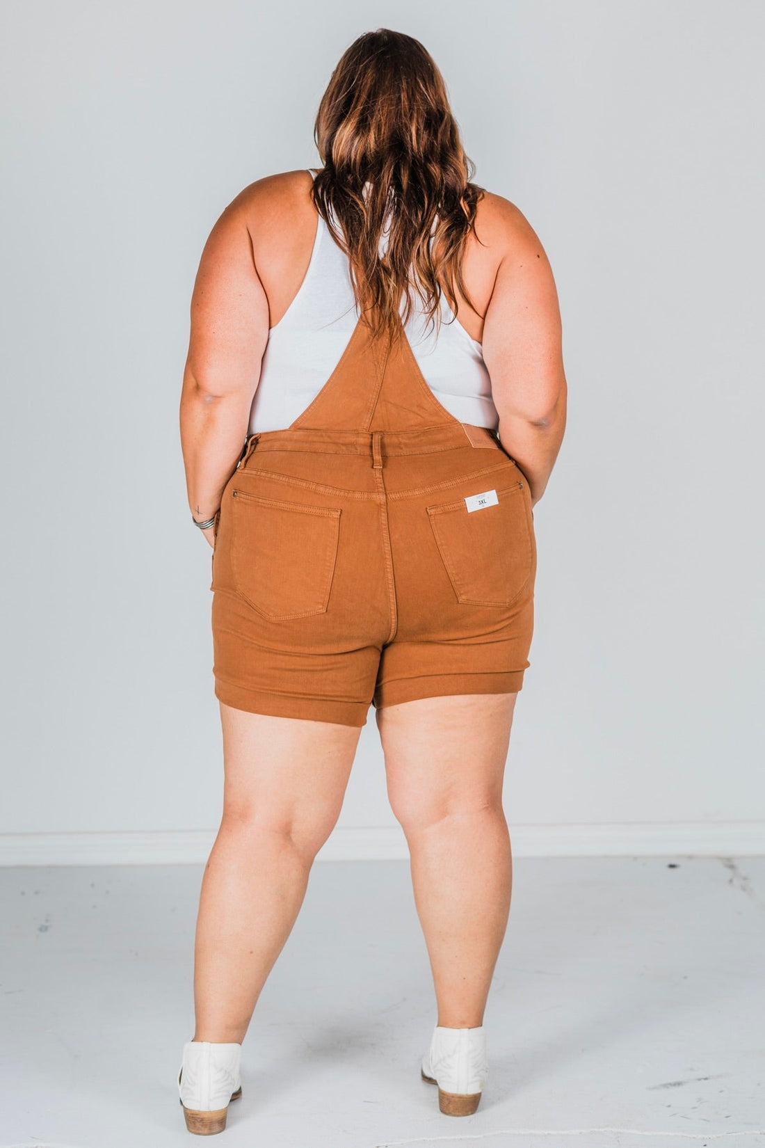 Judy Blue High Waist Brown Garment Dyed Destroy Cuff Overall Shorts - Whiskey Skies - JUDY BLUE