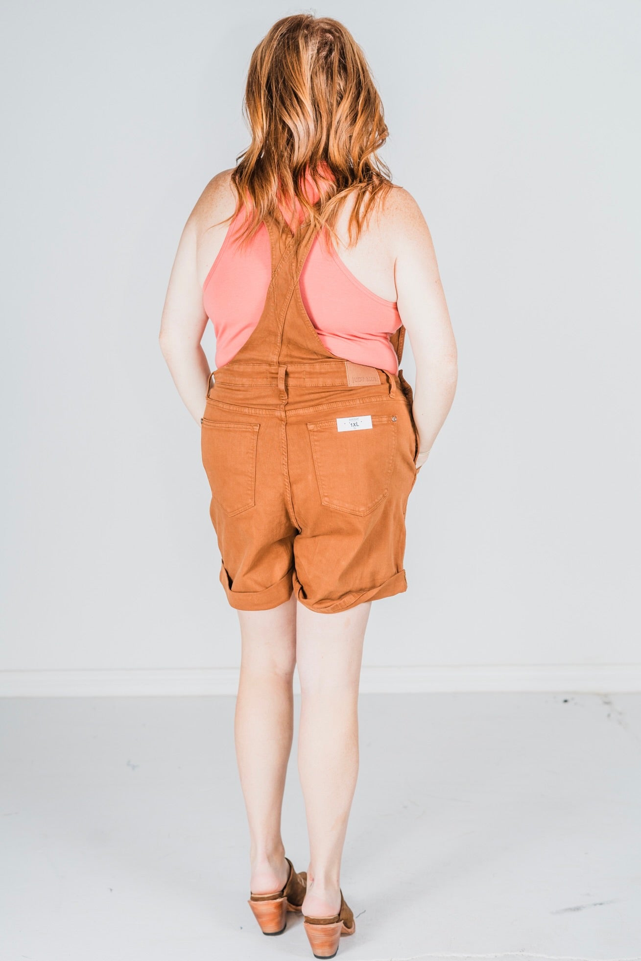 Judy Blue High Waist Brown Garment Dyed Destroy Cuff Overall Shorts - Whiskey Skies - JUDY BLUE