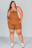 Judy Blue High Waist Brown Garment Dyed Destroy Cuff Overall Shorts - Whiskey Skies - JUDY BLUE