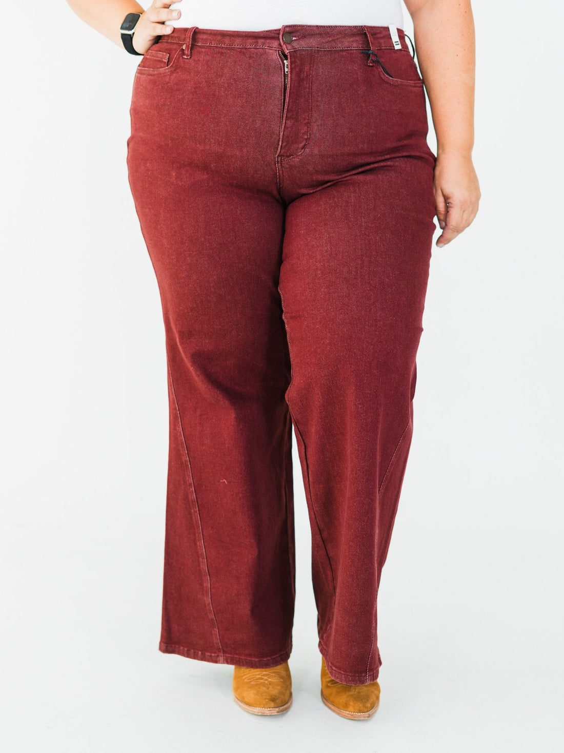 Judy Blue High - Waist Burgundy Retro Wide Jeans - Whiskey Skies - JUDY BLUE