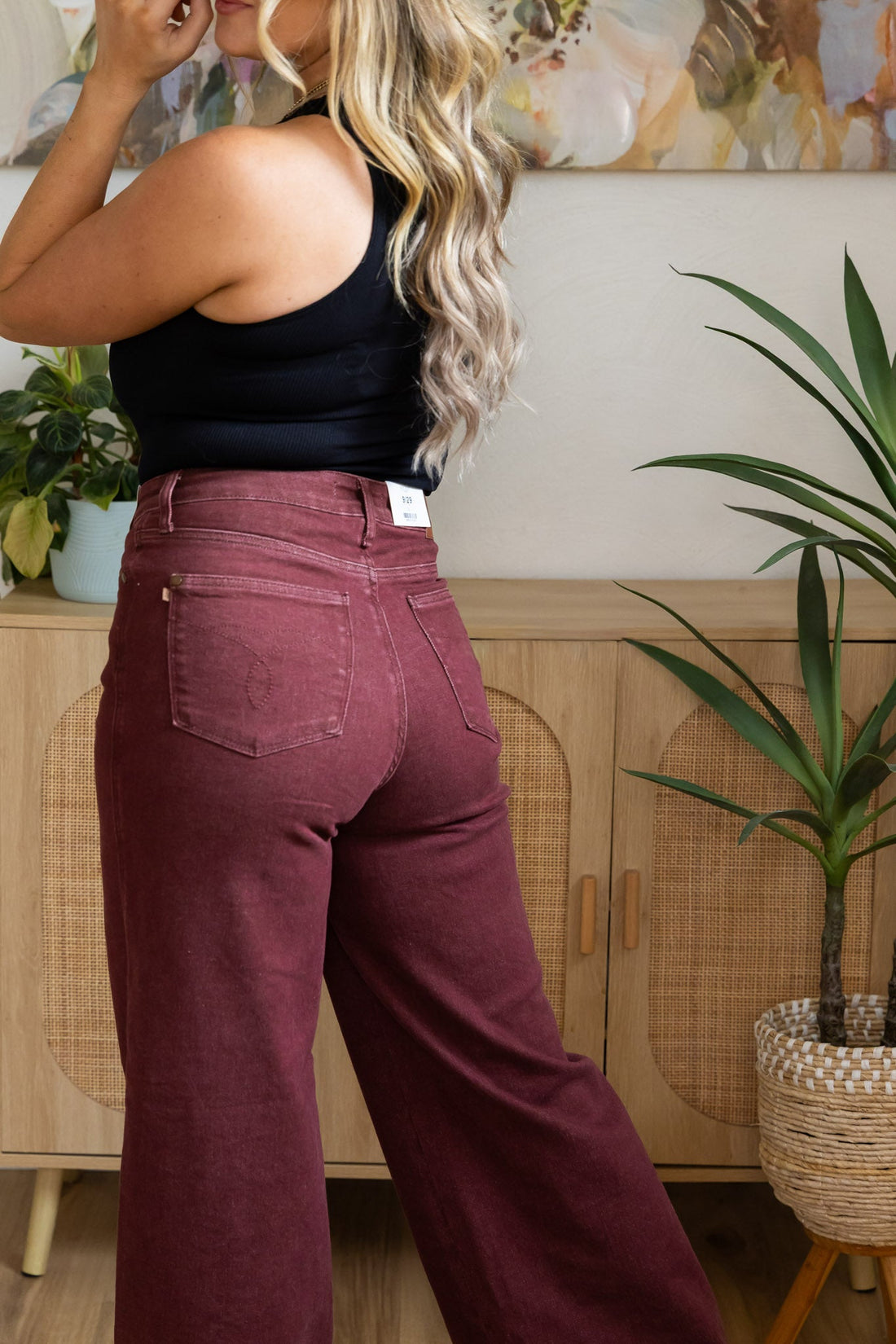 Judy Blue High - Waist Burgundy Retro Wide Jeans - Whiskey Skies - JUDY BLUE