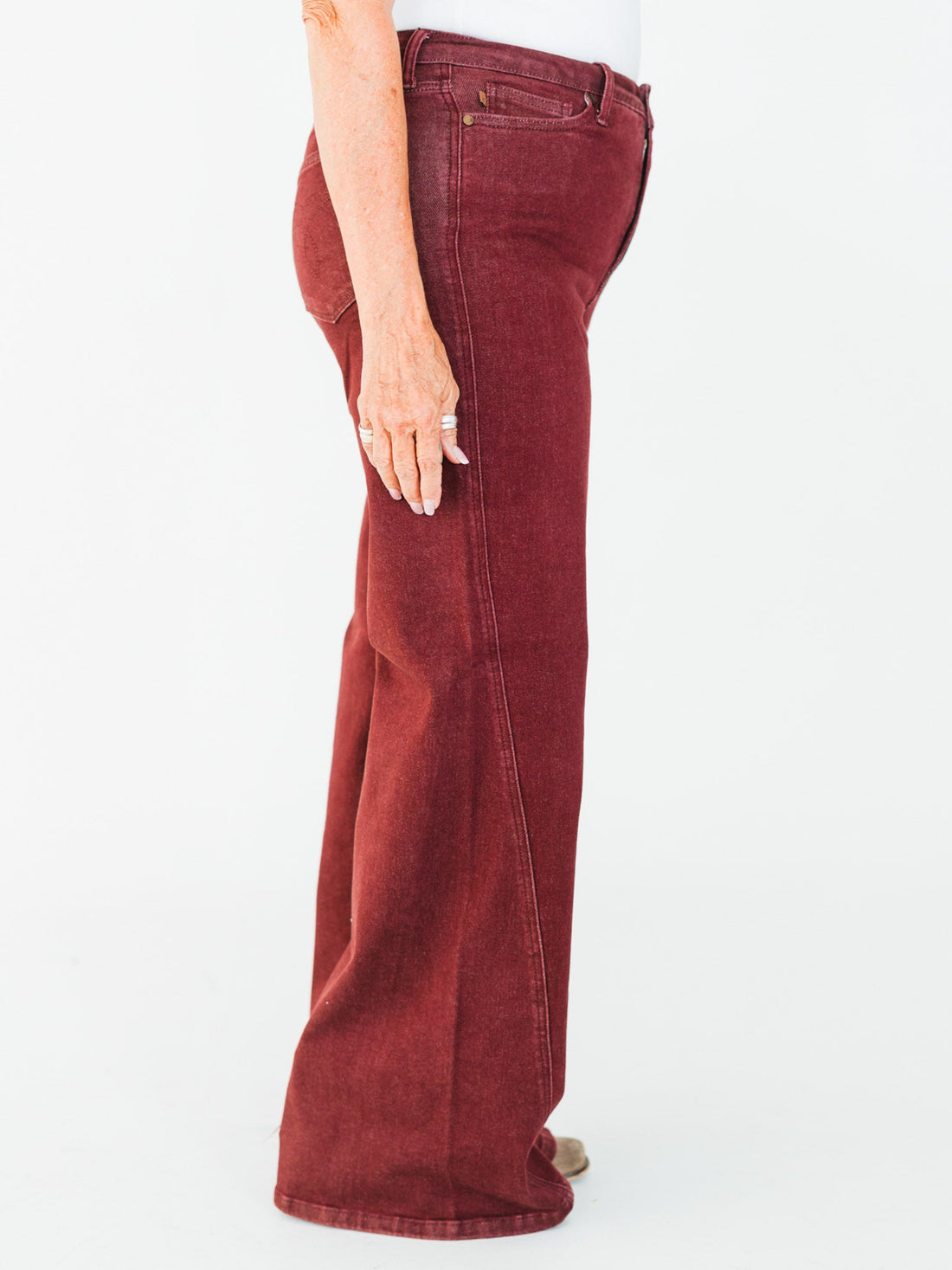 Judy Blue High - Waist Burgundy Retro Wide Jeans - Whiskey Skies - JUDY BLUE