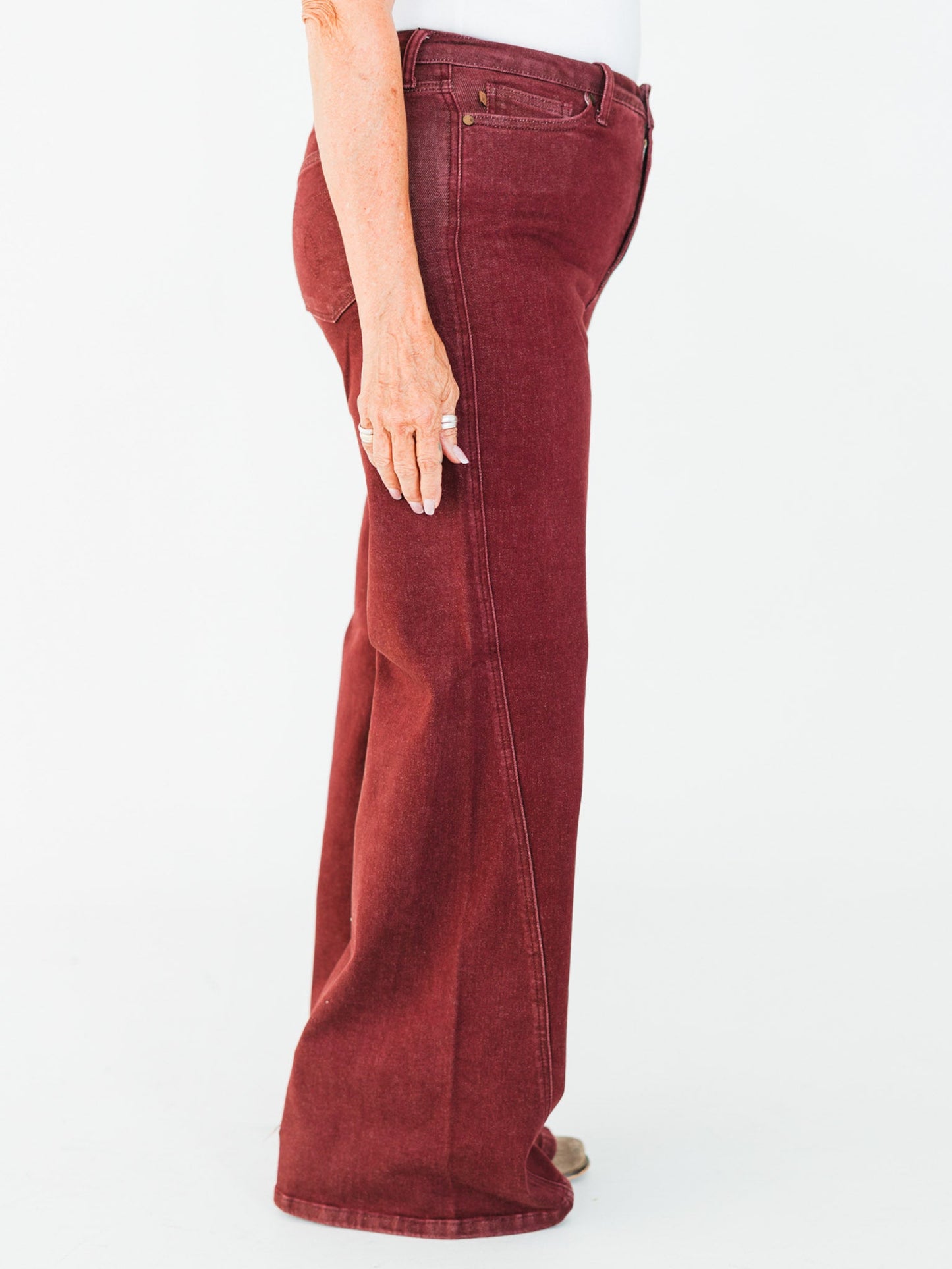 Judy Blue High - Waist Burgundy Retro Wide Jeans - Whiskey Skies - JUDY BLUE