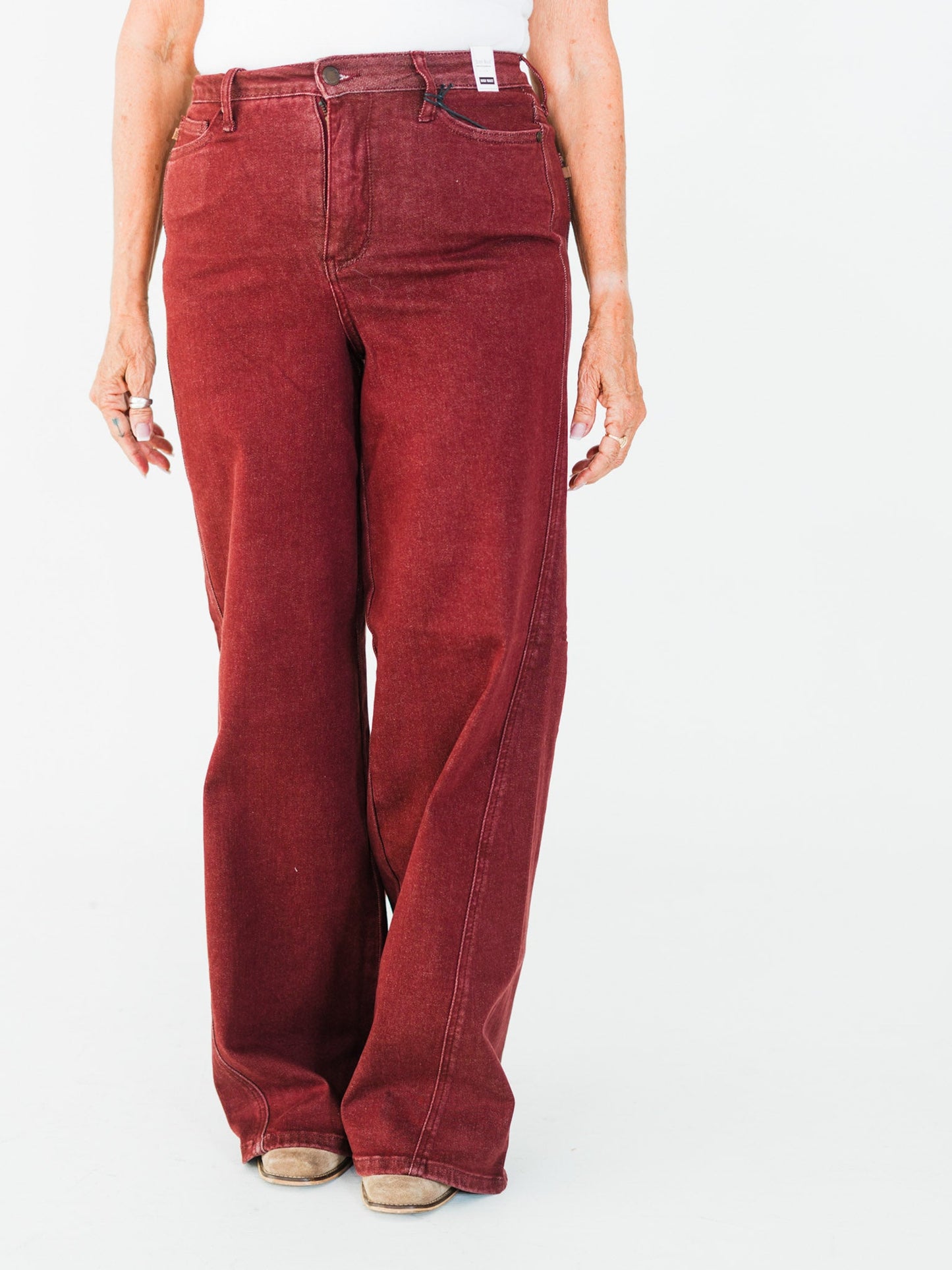 Judy Blue High - Waist Burgundy Retro Wide Jeans - Whiskey Skies - JUDY BLUE