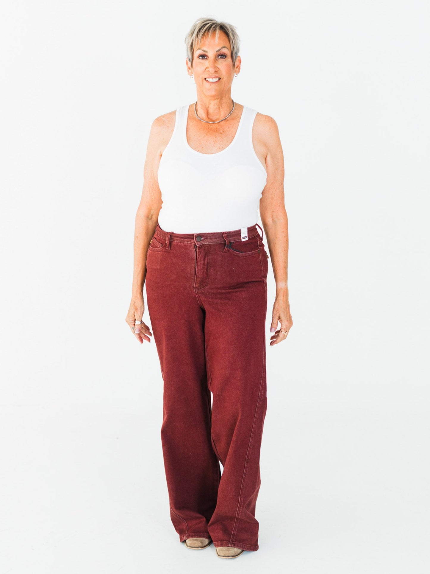 Judy Blue High - Waist Burgundy Retro Wide Jeans - Whiskey Skies - JUDY BLUE