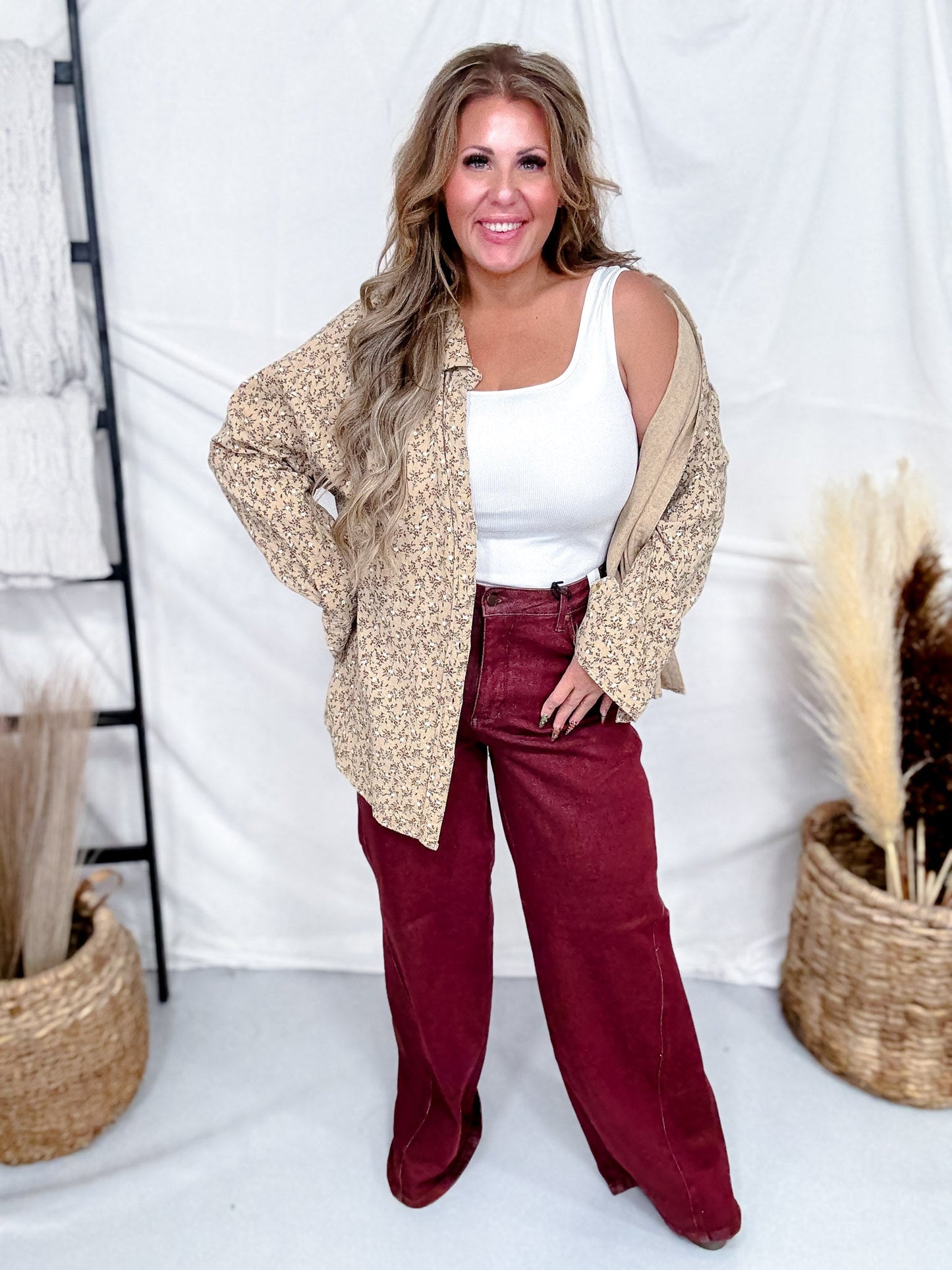 Judy Blue High - Waist Burgundy Retro Wide Jeans - Whiskey Skies - JUDY BLUE