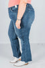 Judy Blue High Waist Button Fly Hem Destroy Straight Jeans - Whiskey Skies - JUDY BLUE