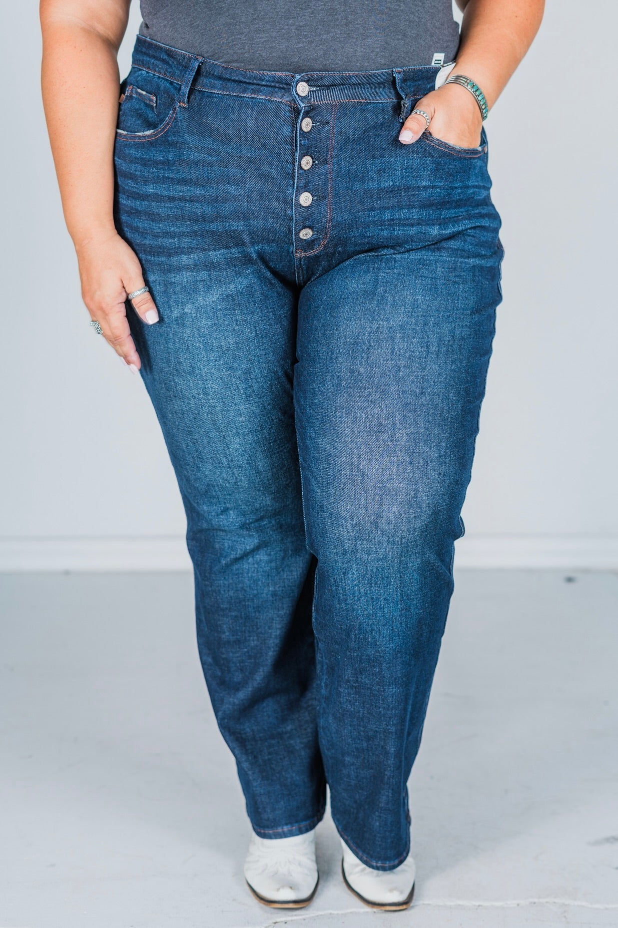 Judy Blue High Waist Button Fly Straight Jeans - Whiskey Skies - JUDY BLUE