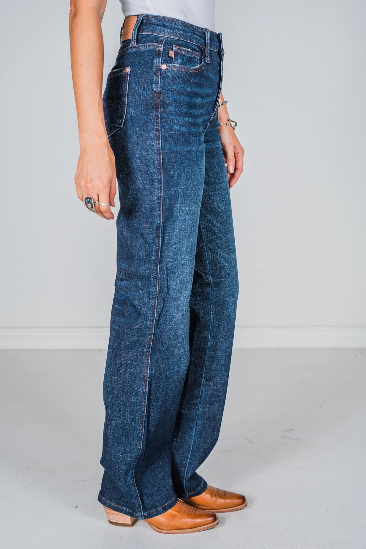 Judy Blue High Waist Button Fly Straight Jeans - Whiskey Skies - JUDY BLUE