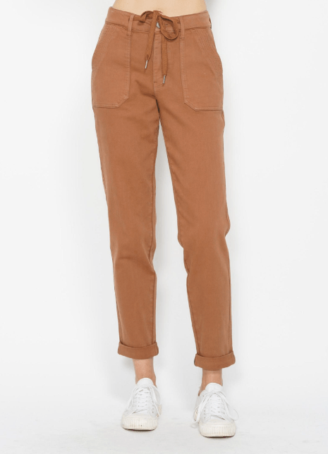 Judy Blue High Waist Camel Garment Dyed Cuffed Joggers - Whiskey Skies - JUDY BLUE