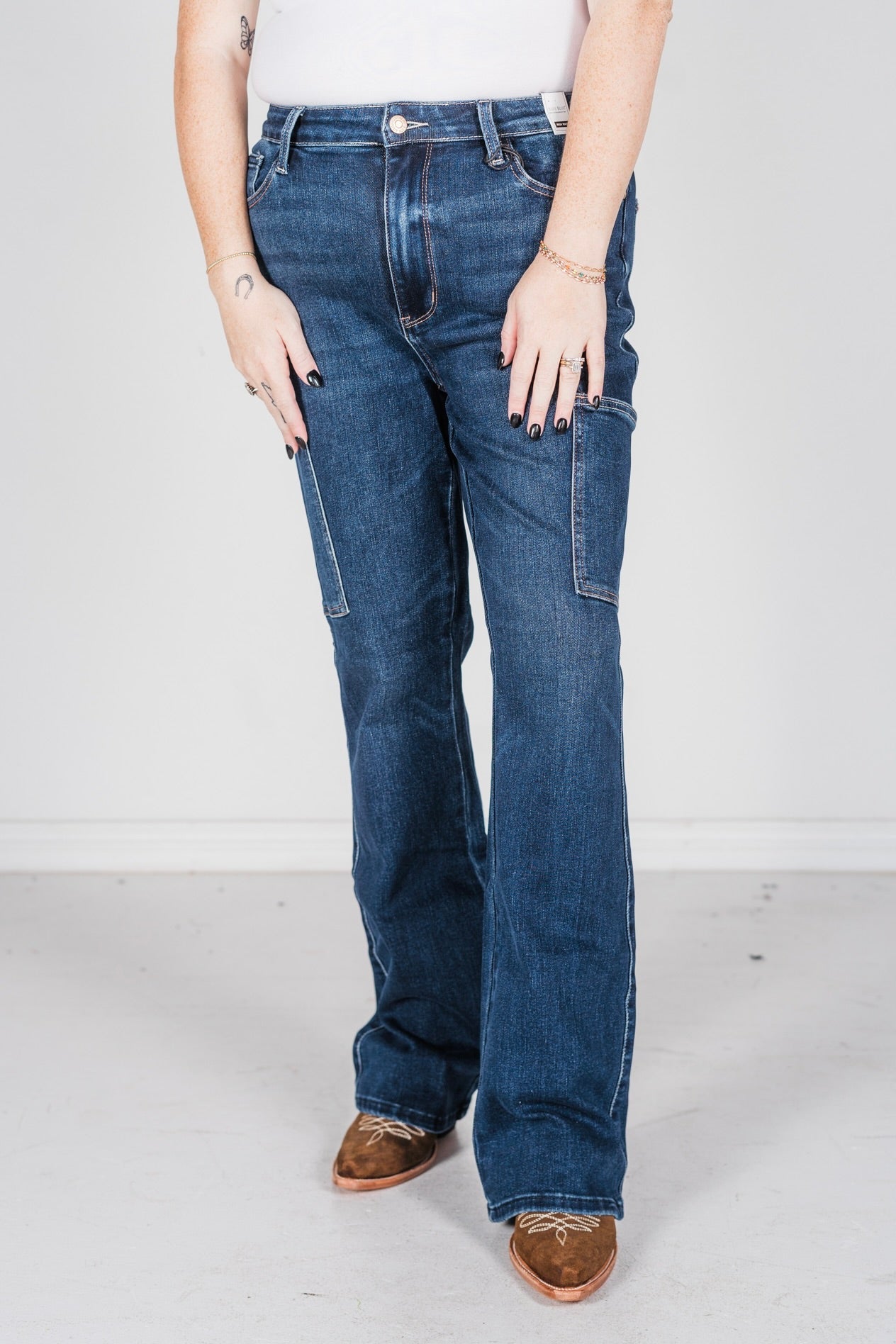 Judy Blue High Waist Cargo Bootcut Jeans - Whiskey Skies - JUDY BLUE