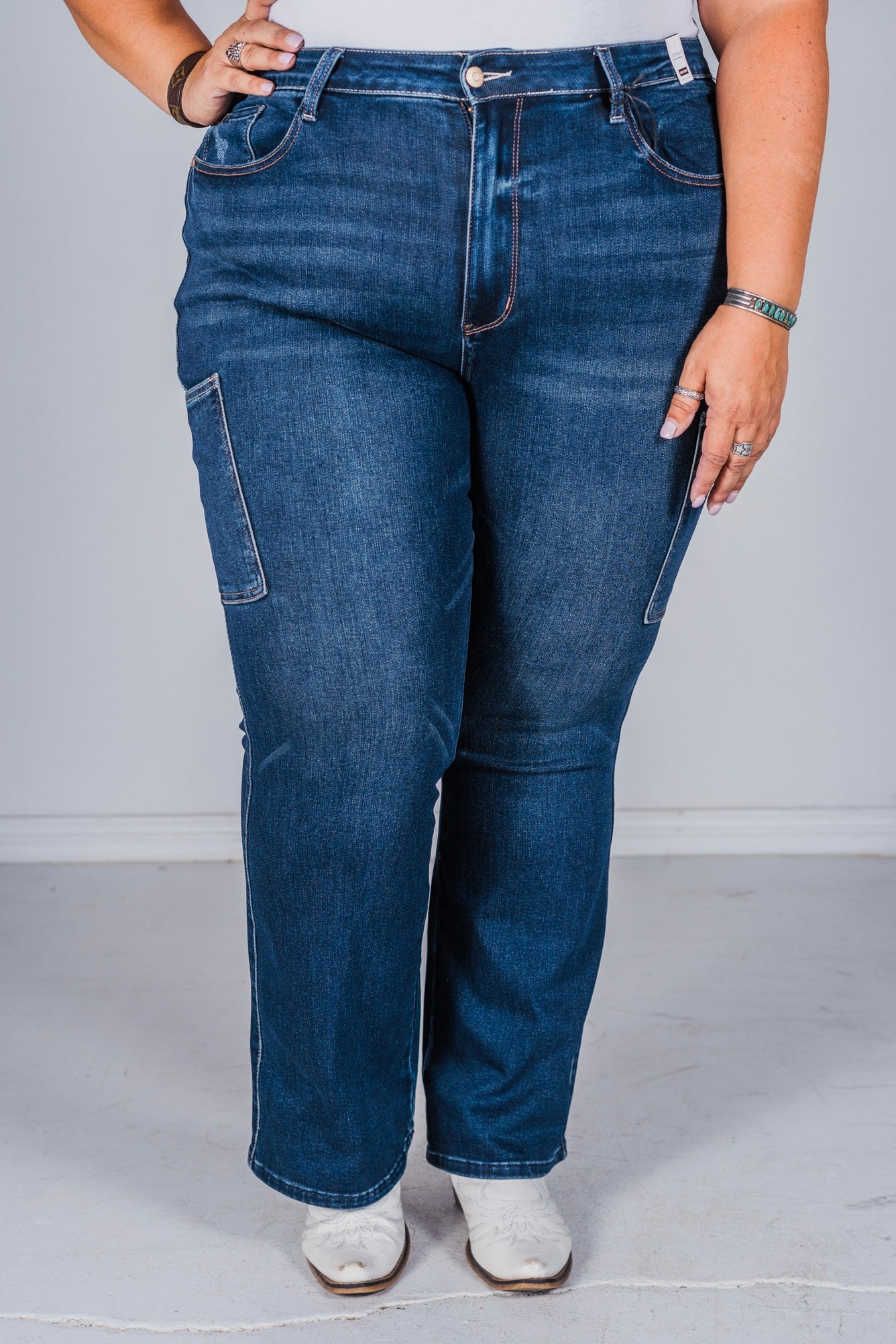 Judy Blue High Waist Cargo Bootcut Jeans - Whiskey Skies - JUDY BLUE