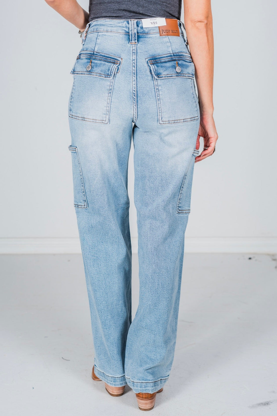 Judy Blue High Waist Cargo Wide Leg Jeans - Whiskey Skies - JUDY BLUE