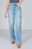 Judy Blue High Waist Cargo Wide Leg Jeans - Whiskey Skies - JUDY BLUE