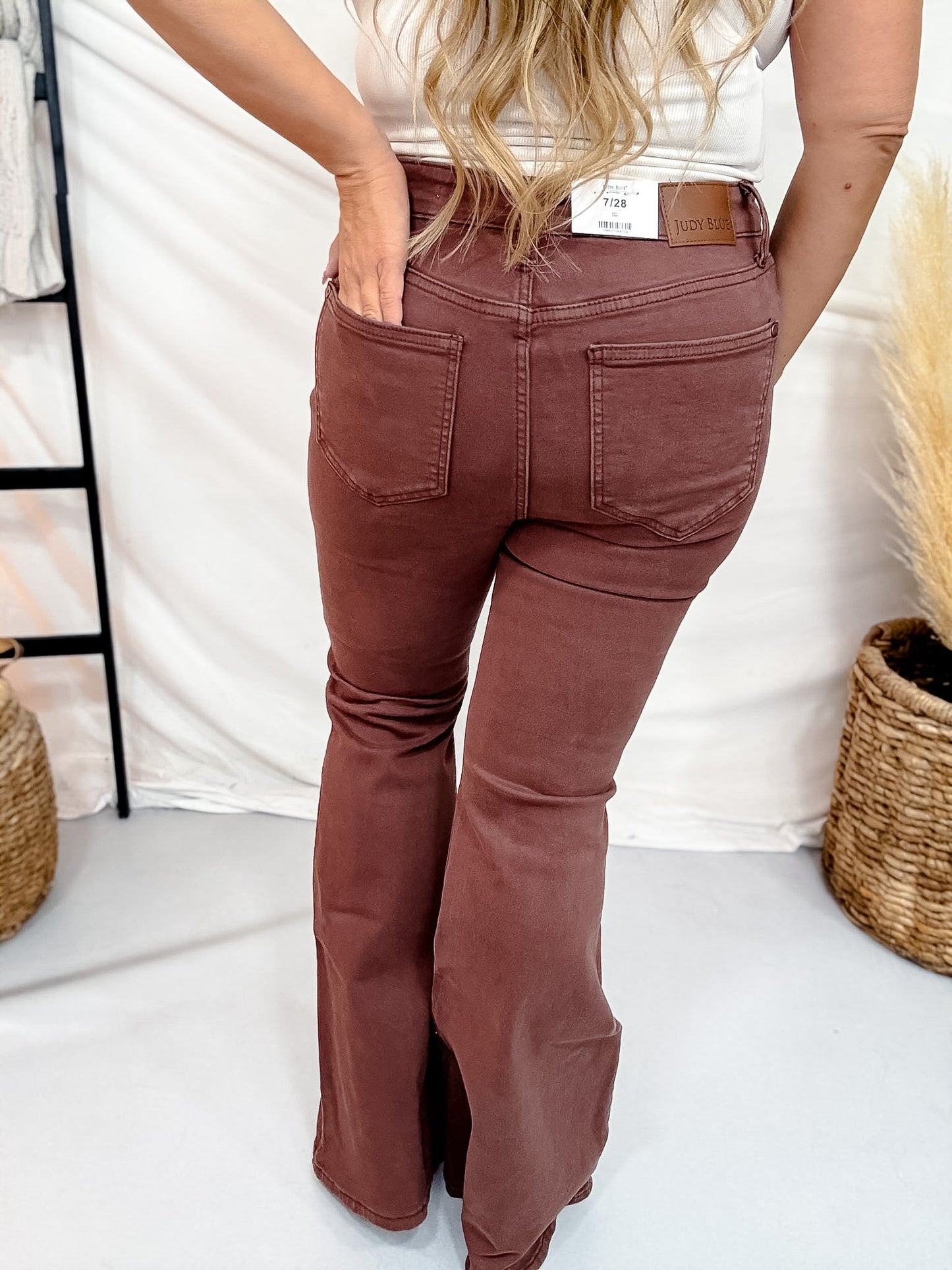 Judy Blue High Waist Cocoa Brown Flares With Lace Up Fly - Whiskey Skies - JUDY BLUE