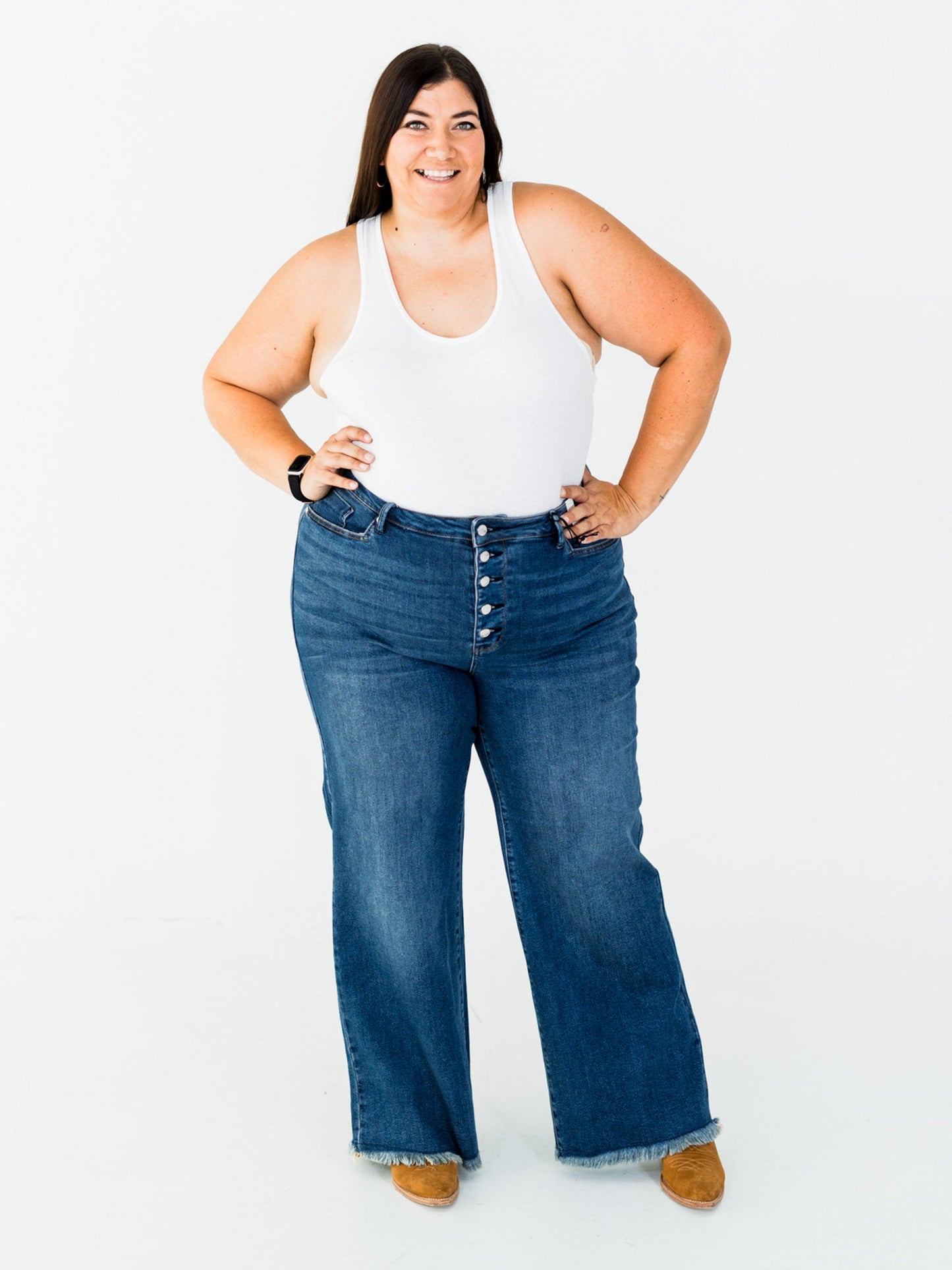 Judy Blue High Waist Column Straight Button Fly Jeans - Whiskey Skies - JUDY BLUE