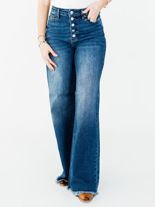 Judy Blue High Waist Column Straight Button Fly Jeans - Whiskey Skies - JUDY BLUE