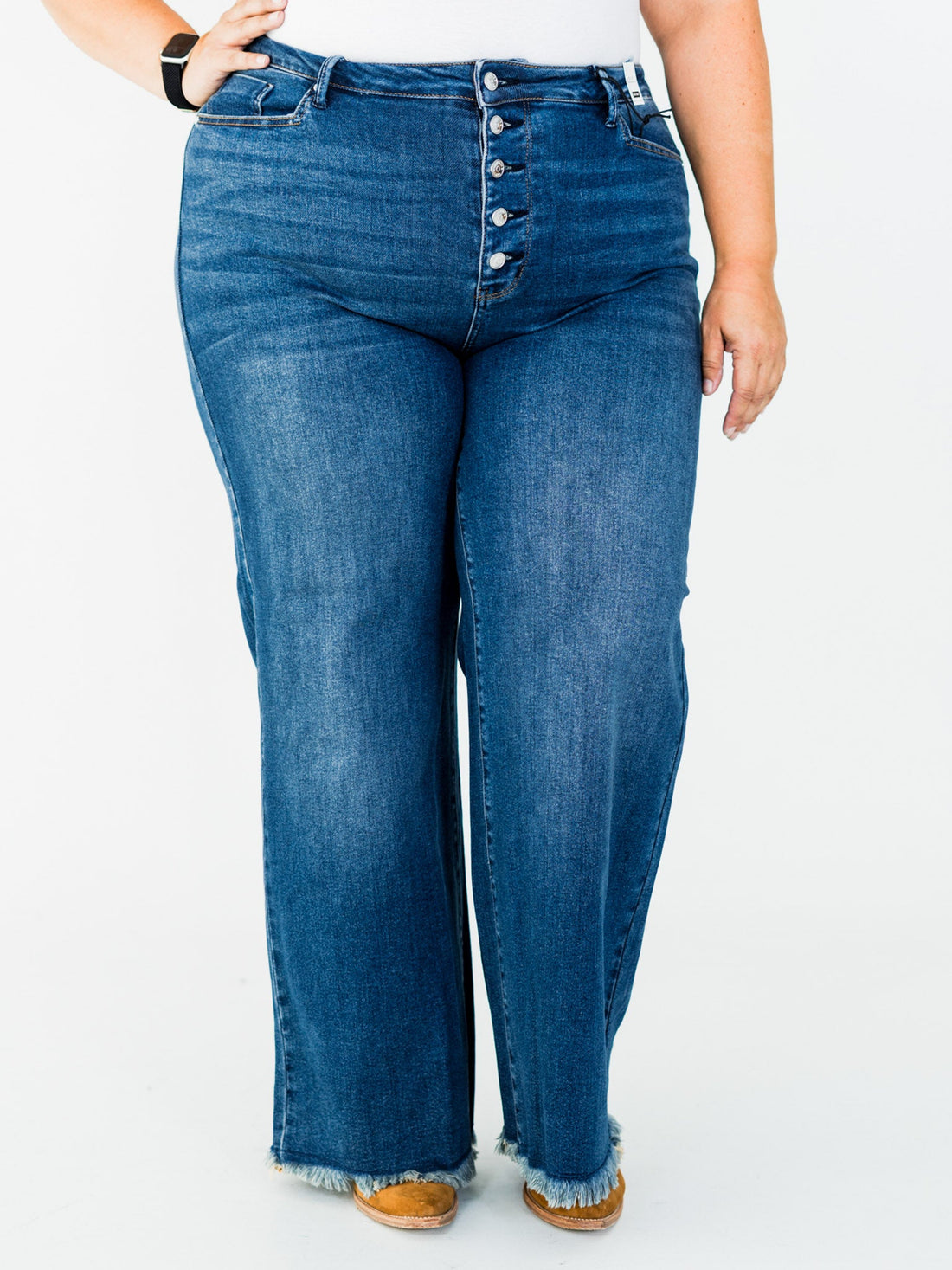 Judy Blue High Waist Column Straight Button Fly Jeans - Whiskey Skies - JUDY BLUE